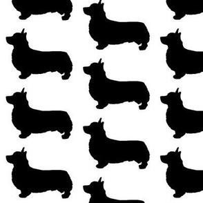 Pembroke Welsh Corgi Dog Silhouette White on Black