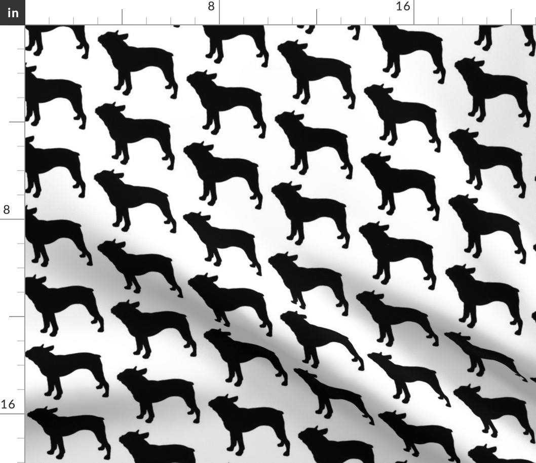 Boston Terrier Dog Silhouette, Black on White