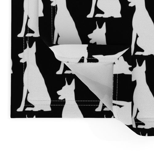 Doberman Dog Silhouette, White on Black