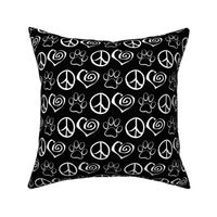 Peace Love Paw Dogs Cats, White on Black