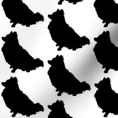 Pomeranian Dog Silhouette, white on Black