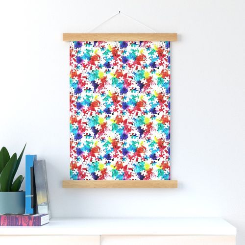 (small scale) autism awareness - watercolor puzzle pieces with splatter C19BS