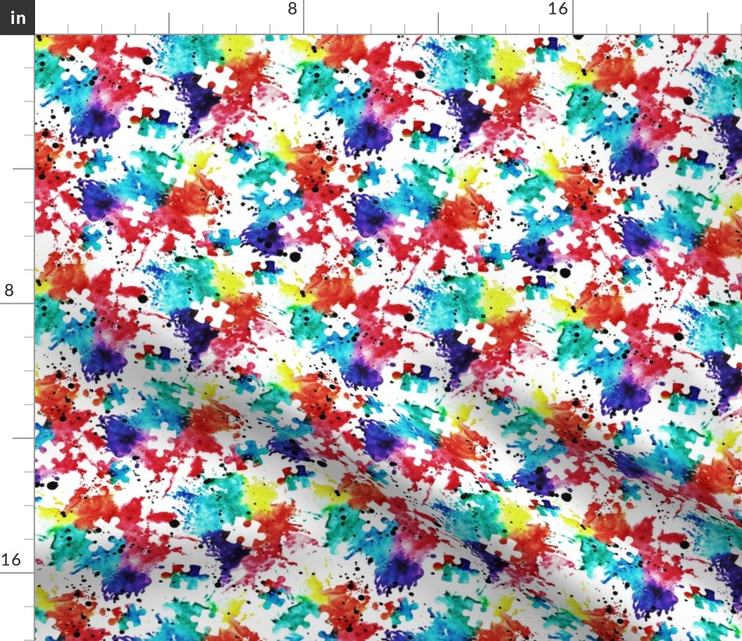 (small scale) autism awareness - watercolor puzzle pieces with splatter C19BS