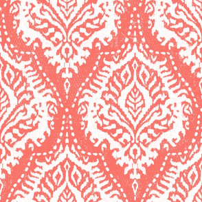 White Damask on Coral - large scale