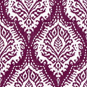 White Damask on Aubergine - large scale