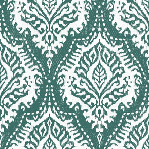 White Damask on Moss Green - large scale
