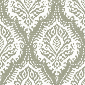 White Damask on Sage Green - large scale