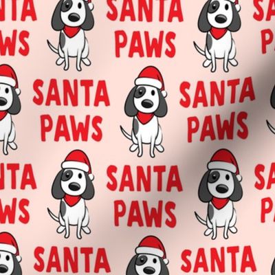 Santa Paws - Christmas dog - red on pink  - LAD19