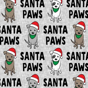 Santa Paws - cute holiday pit bulls - Christmas dog - black on grey - LAD19