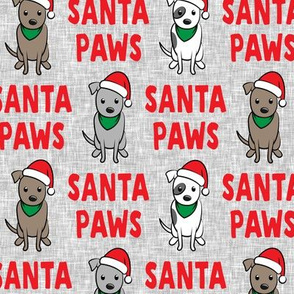 Santa Paws - cute holiday pit bulls - Christmas dog - red on grey - LAD19
