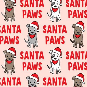 Santa Paws - cute holiday pit bulls - Christmas dog - red on pink - LAD19