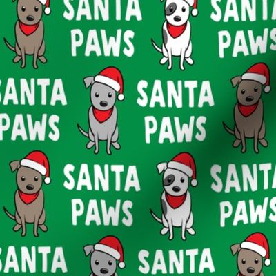 Santa Paws - cute holiday pit bulls - Christmas dog - green - LAD19