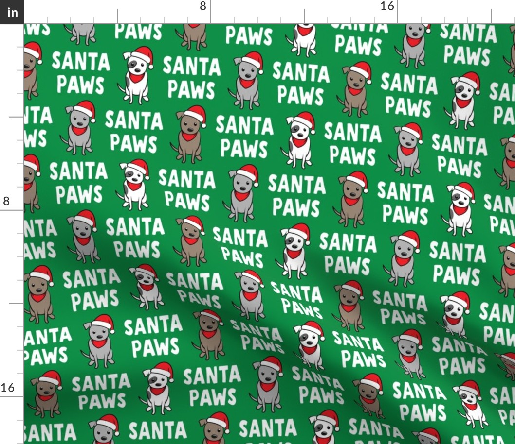 Santa Paws - cute holiday pit bulls - Christmas dog - green - LAD19