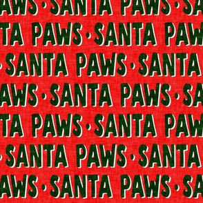 Santa Paws - Christmas dog fabric - green on red text - LAD19