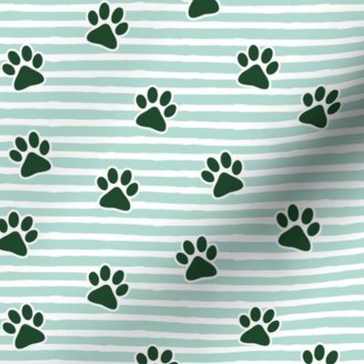 Christmas paw prints - green on mint - LAD19