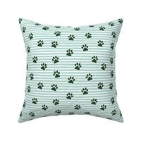 Christmas paw prints - green on mint - LAD19