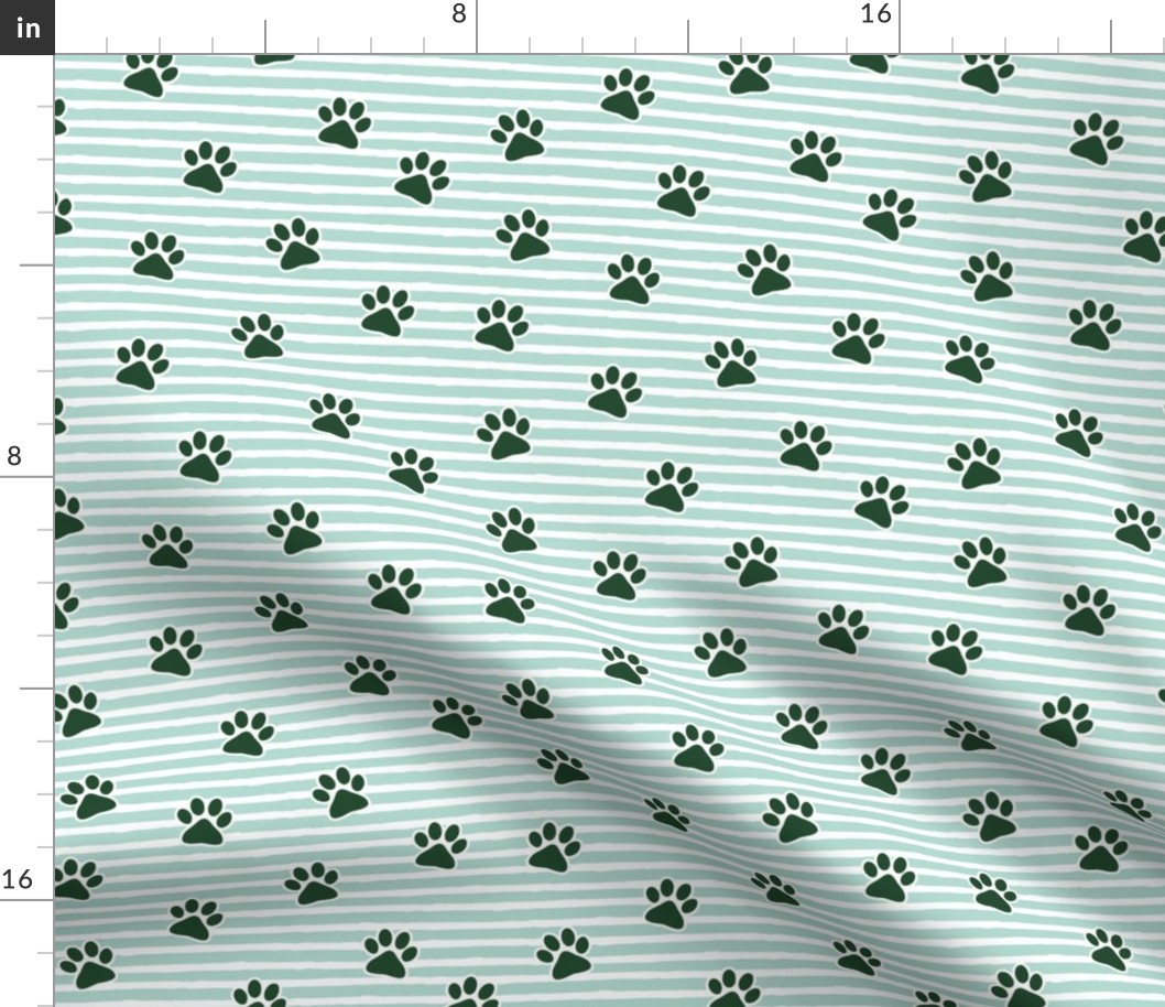 Christmas paw prints - green on mint - LAD19