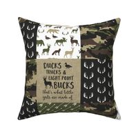"What little girls are made of" -  So deerly loved - Ducks, Trucks, and Eight Point bucks - patchwork - woodland wholecloth - camo C2 duck & buck C19BS