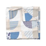 Large scale Drunkard's Path blanket cheater quilt blue beige 