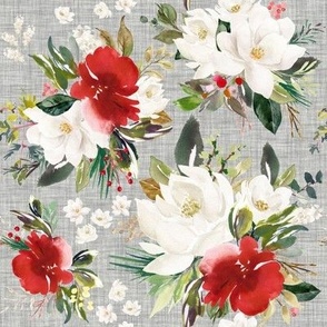 8" White Christmas Magnolias // Gray Linen