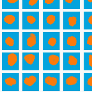 Boxed Dots Orange on Manganese Blue