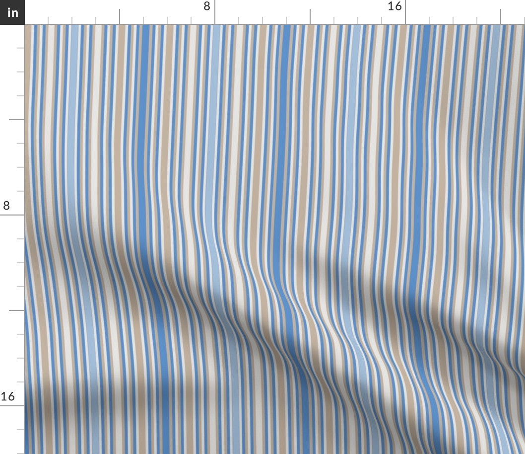 Blue beige white  narrow vertical stripes