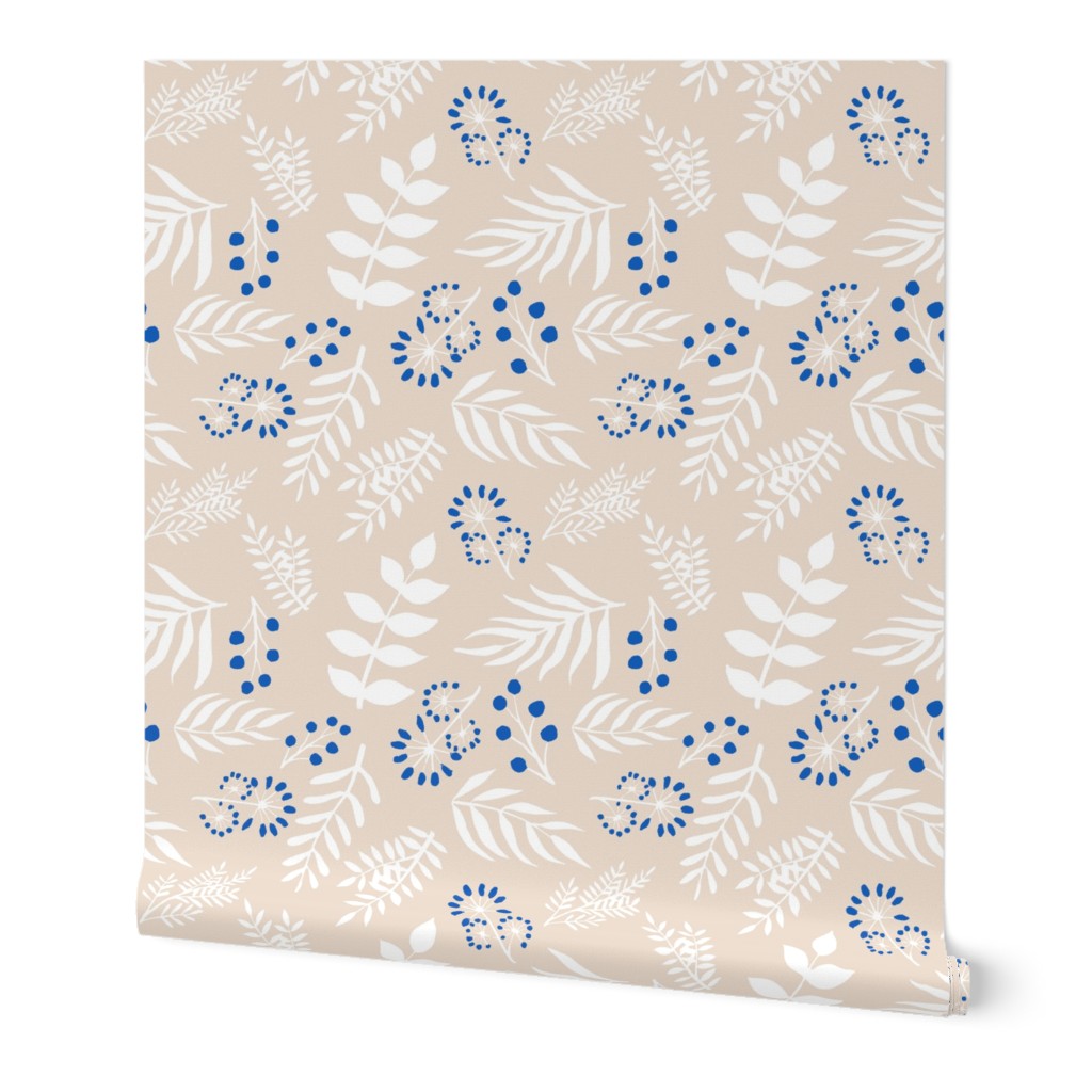 large white and blue leaves on beige