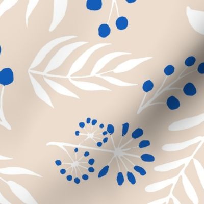 large white and blue leaves on beige