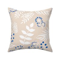 large white and blue leaves on beige