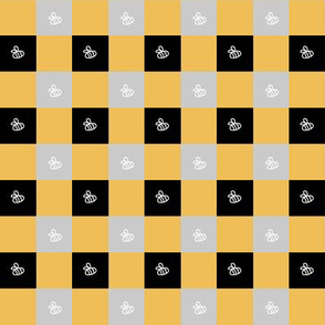 Honeybee Gingham Check / Grey Yellow Black  