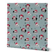 Little puppy friends Christmas dogs pug pitbull shepherd and poodle with santa hat winter stone gray blue