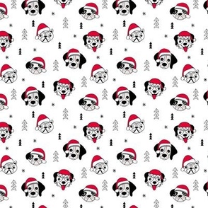 Little puppy friends Christmas dogs pug pitbull shepherd and poodle with santa hat black and white red SMALL