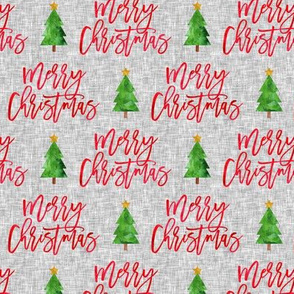 Merry Christmas - red script tree on grey - LAD19