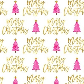 Merry Christmas - script pink tree - LAD19