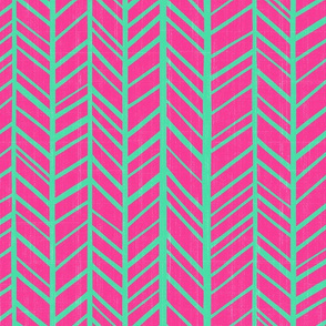 bright  herringbone watermelon pink, peacock green