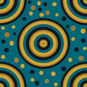 Bullseye Polka Dots Black Gold Teal