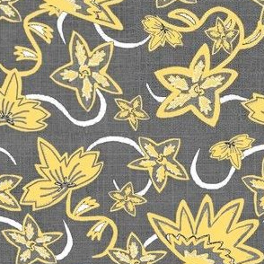 Aurora's Fantasy Flower / Gray scale Linen Texture   