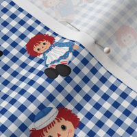 Raggedy Ann and Andy on Dark Blue Gingham