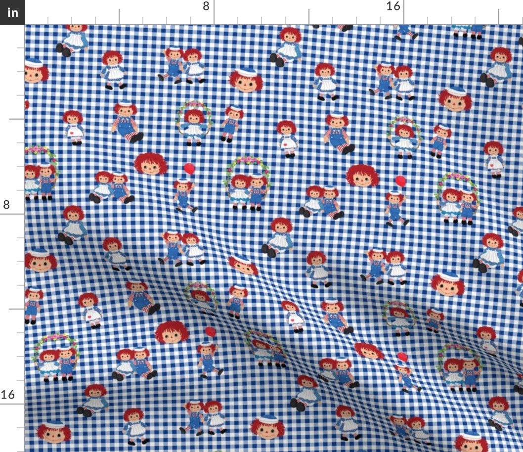 Raggedy Ann and Andy on Dark Blue Gingham