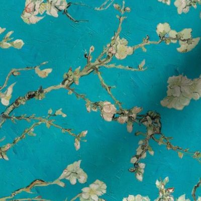 Vincent Van Gogh Almond Blossom on Teal Blue Background 