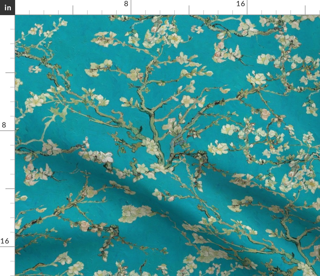 Vincent Van Gogh Almond Blossom on Teal Blue Background 