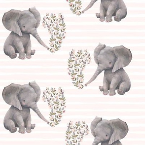 8" Floral Baby Elephant with Pink Stripes