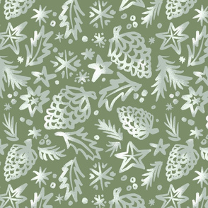 50s Old Time Christmas pattern green