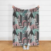 Deco Metropolis Large Scale Pastel Peach Sea Green