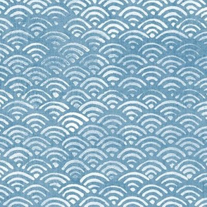 Japanese Ocean Waves in Azure Blue (xl scale) | Block print pattern, Japanese waves Seigaiha pattern in light blue.