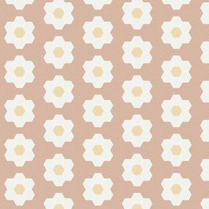almond daisy hexagon - 1.5" daisy - sfx1213 - daisy quilt, baby quilt, nursery, baby girl, kids bedding, wholecloth quilt fabric