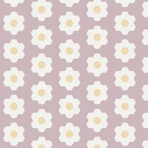 lilac daisy hexagon - 1.5" daisy - sfx1905 - daisy quilt, baby quilt, nursery, baby girl, kids bedding, wholecloth quilt fabric