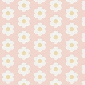 blush daisy hexagon - 1.5" daisy - sfx1404 - daisy quilt, baby quilt, nursery, baby girl, kids bedding, wholecloth quilt fabric