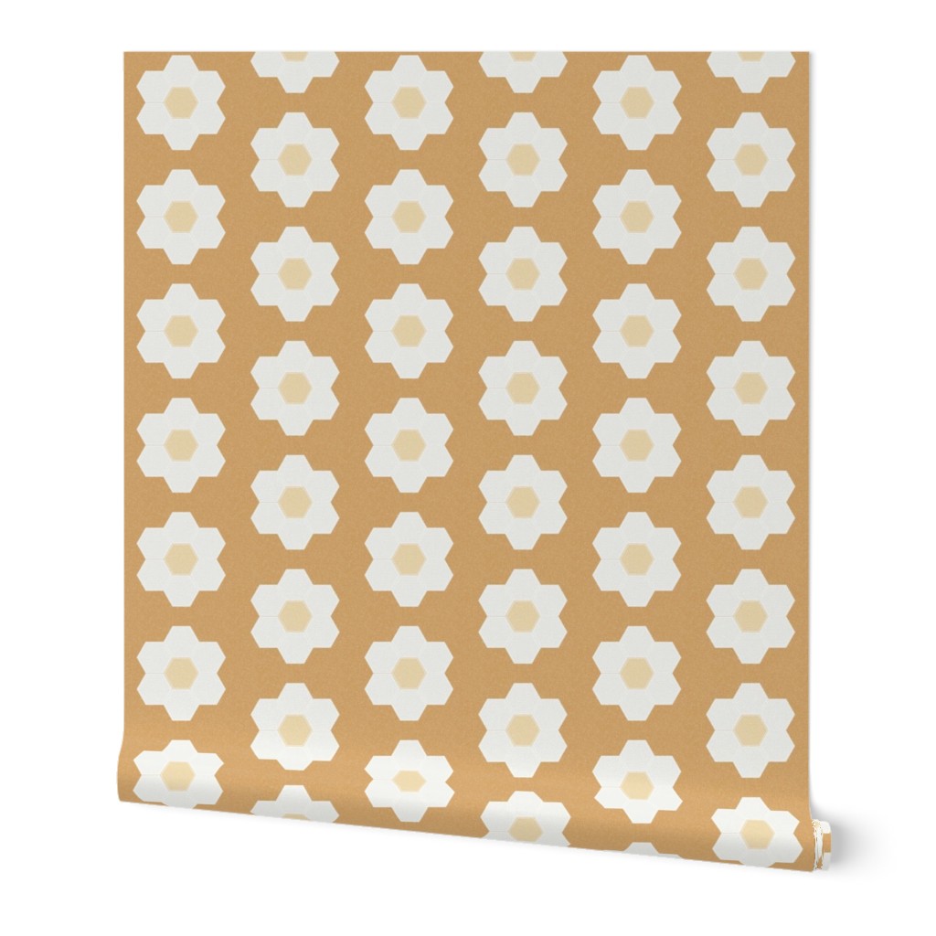 oak leaf daisy hexagon - 6" daisy - sfx1144 - daisy quilt, baby quilt, nursery, baby girl, kids bedding, wholecloth quilt fabric