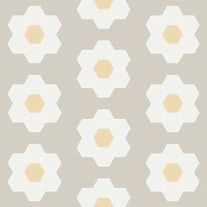 oat daisy hexagon - 6" daisy - sfx5304 - daisy quilt, baby quilt, nursery, baby girl, kids bedding, wholecloth quilt fabric